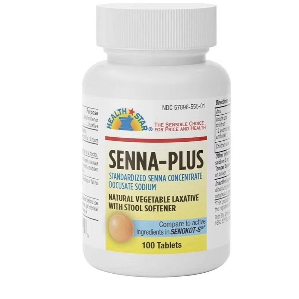 Health Star Senna Plus Natural Vegetable Laxative Stool Softener Tablets 100ct